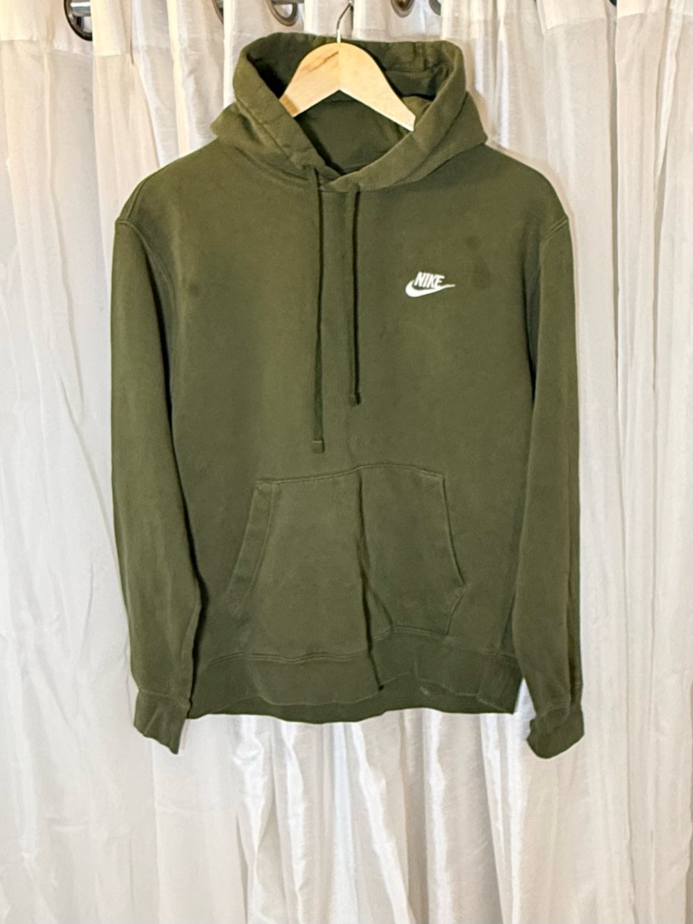 Nike Olive Green Pullover Hoodie with White Swoosh